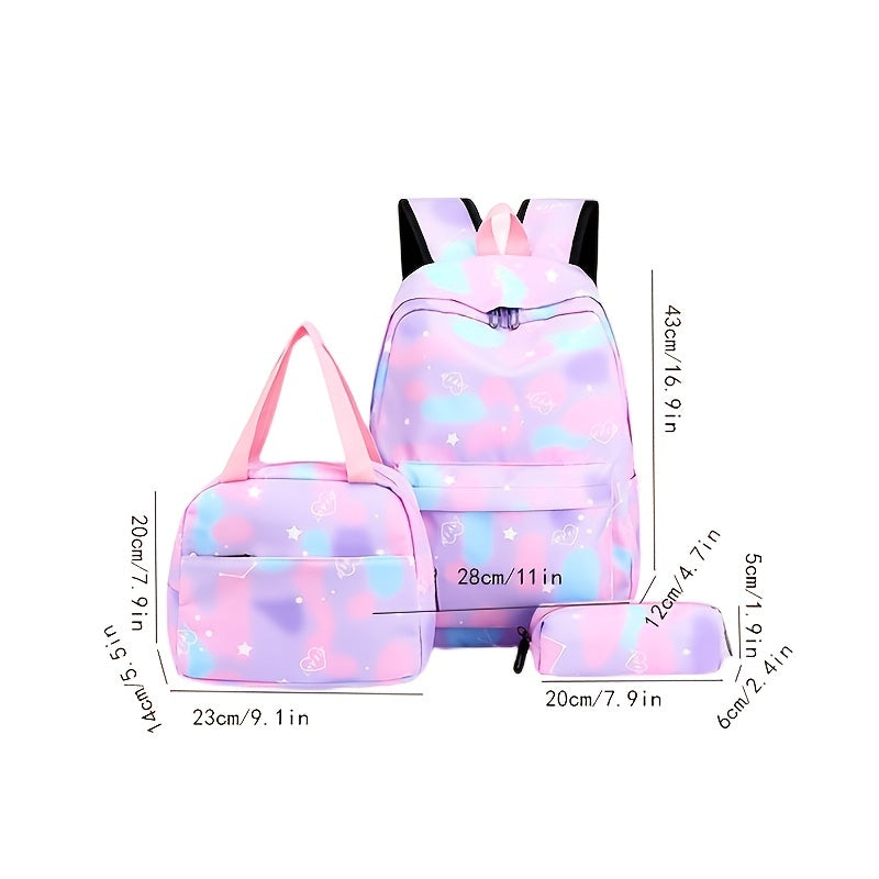 Kawaii Backpack, Tie Dye Cartoon Pattern School Bag with & Pencil Case for School Use