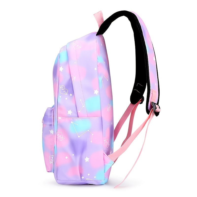 Kawaii Backpack, Tie Dye Cartoon Pattern School Bag with & Pencil Case for School Use