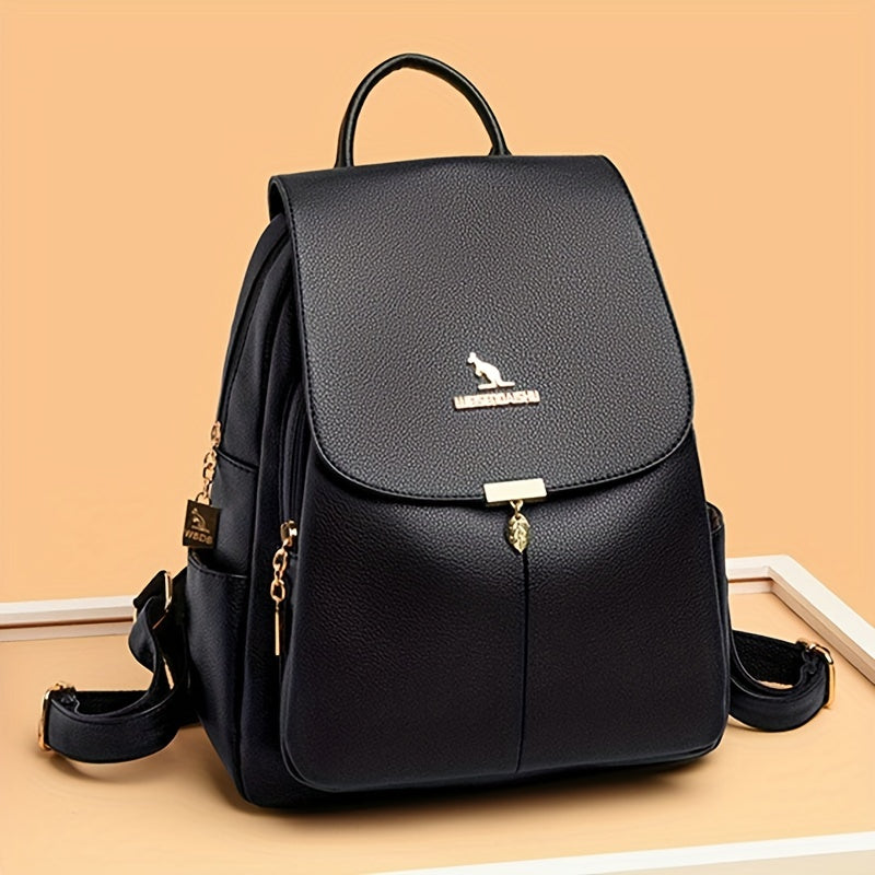 Chic & Stylish Women's Backpack: Solid Faux Leather, Secure Zipper, Metal Accents – Perfect for School and Travel