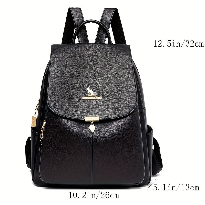 Chic & Stylish Women's Backpack: Solid Faux Leather, Secure Zipper, Metal Accents – Perfect for School and Travel