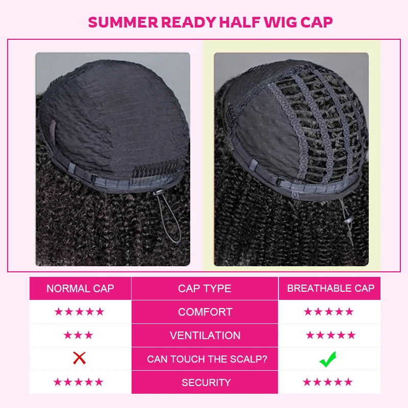 VSHOW Burmese Curly 3 IN 1 Half Wig Flip Over No Glue Install with Drawstring Beginner Friendly 100% Human Hair Natural Hairline