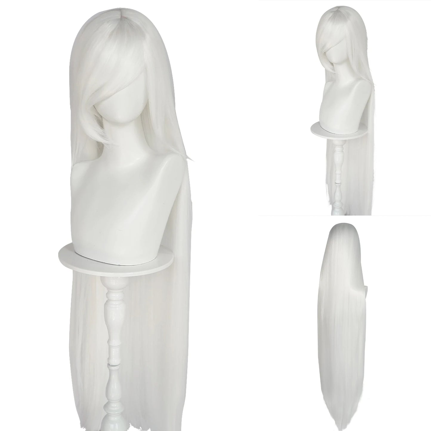 Synthetic 46Inch Black Straight Extra Long Stylish and Versatile Anime Cosplay Wig With Bangs For Daily Party Wear Wig Fashion