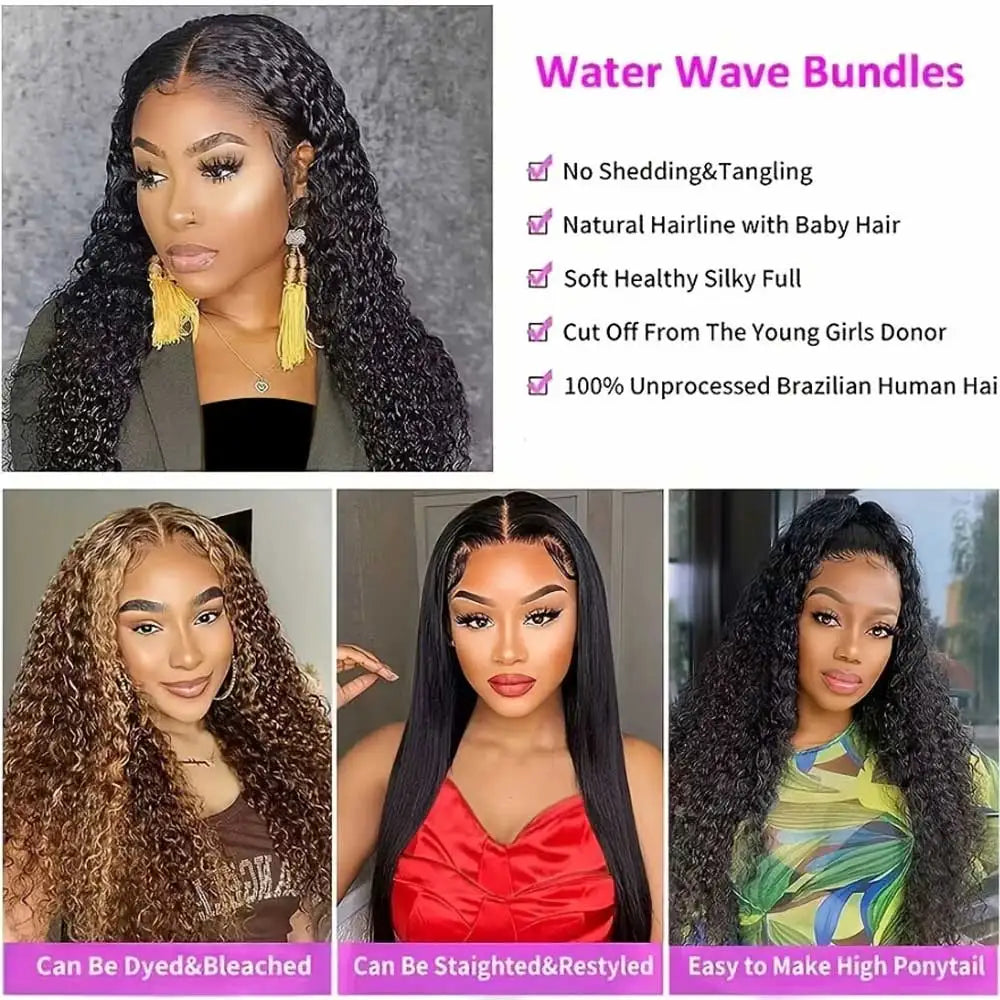 Water Wave Human Hair Bundles Curly Hair Brazilian Weaving 28 30 32 Inch Natural Human Hair Remy Loose Deep Wave Hair Bundles
