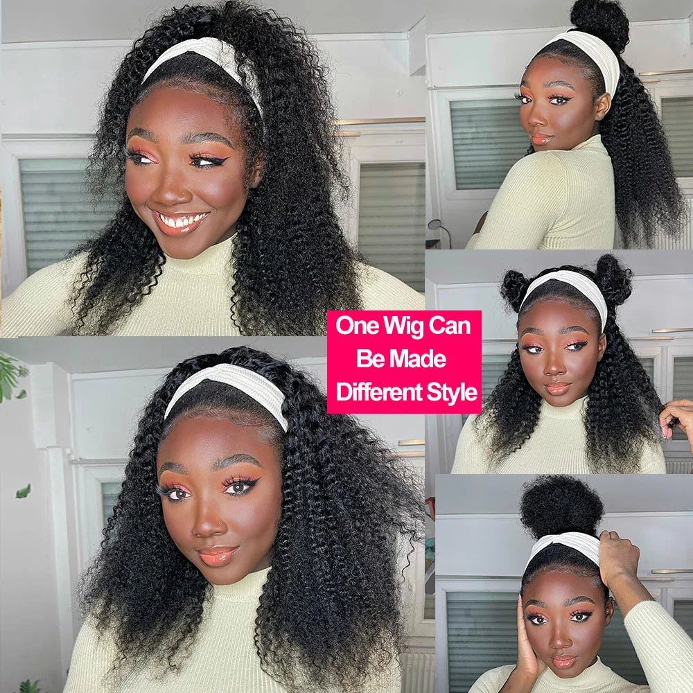 250% Density Afro Kinky Curly Headband Human Hair Wigs For Black Women No Glue Curly Wigs Brazilian Headband Wigs Human Hair