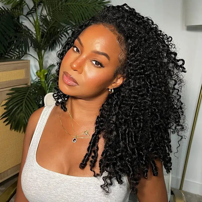 VSHOW Burmese Curly 3 IN 1 Half Wig Flip Over No Glue Install with Drawstring Beginner Friendly 100% Human Hair Natural Hairline