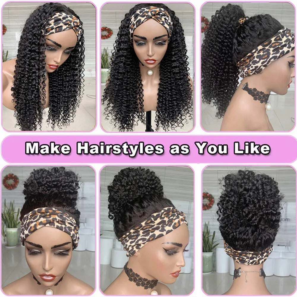 250% Density Afro Kinky Curly Headband Human Hair Wigs For Black Women No Glue Curly Wigs Brazilian Headband Wigs Human Hair
