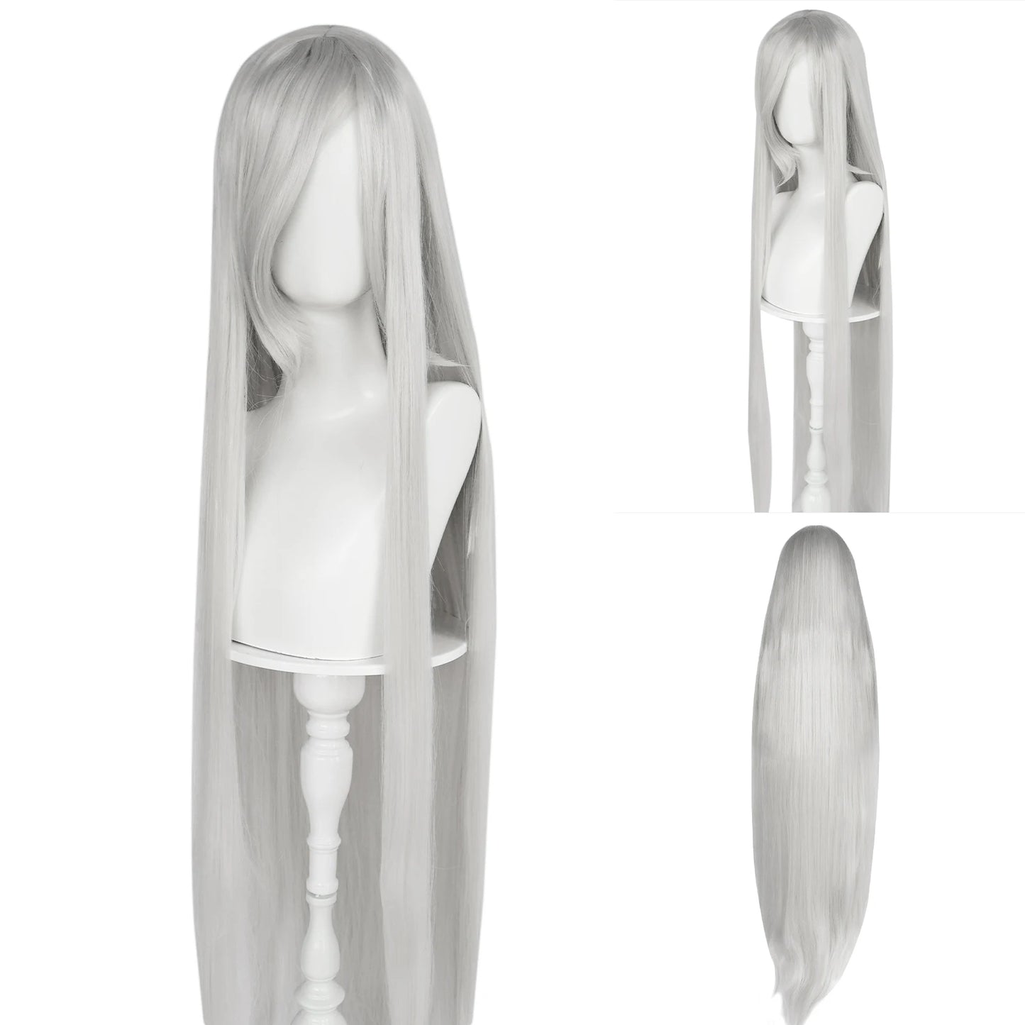 Synthetic 46Inch Black Straight Extra Long Stylish and Versatile Anime Cosplay Wig With Bangs For Daily Party Wear Wig Fashion