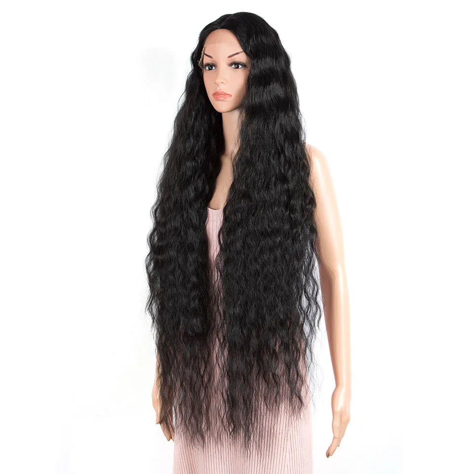 Synthetic Wigs Cosplay Loose Wave Hair Lace Front Wigs For Women Ombre Brown Water Wave 42 Inch Curly Hair Heat Resistant Wig