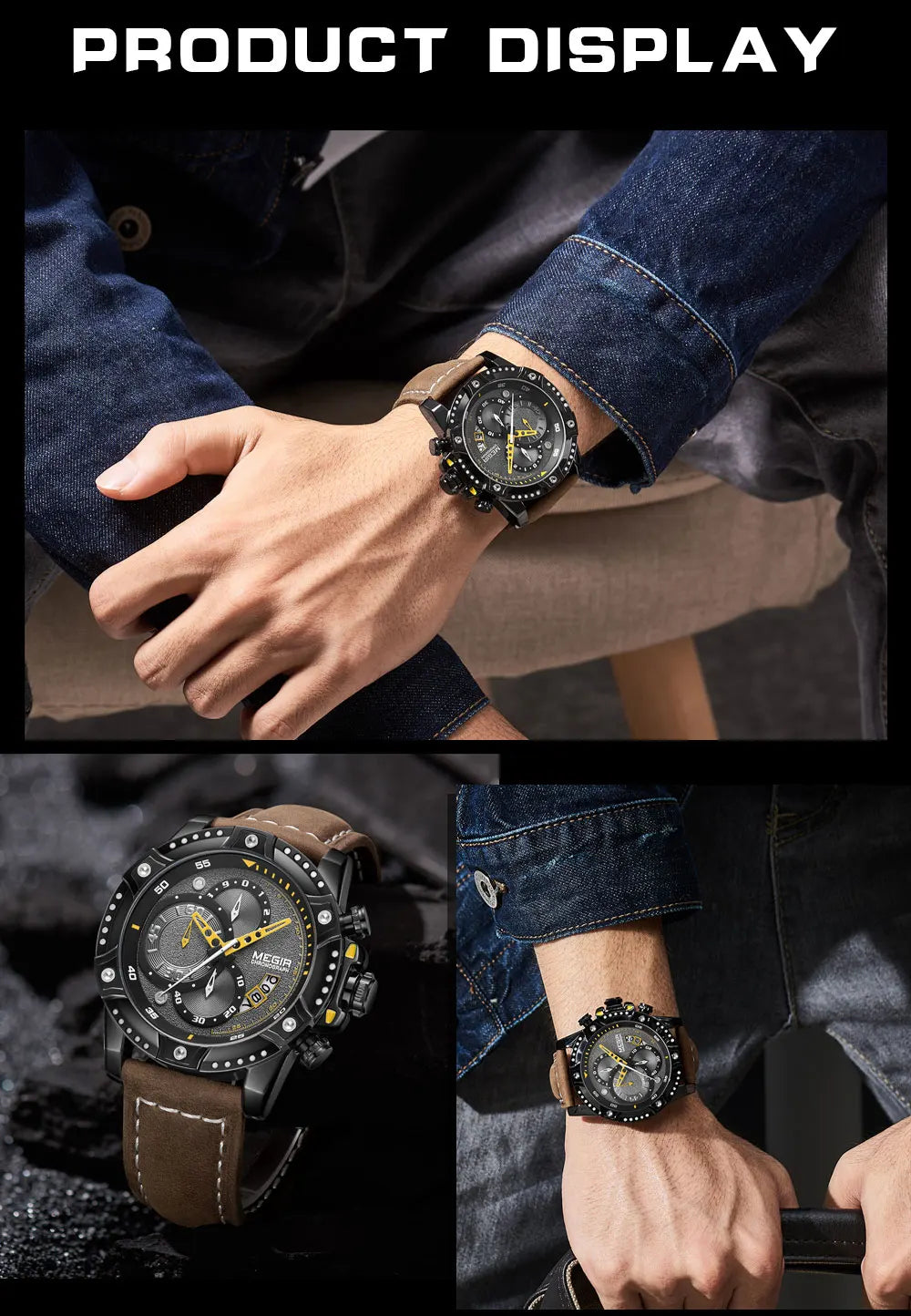 MEGIR Casual Watch Men Top Brand Luxury Chronograph Quartz Wristwatch Leather Strap Army Sport Watches Relogios Masculio 2130