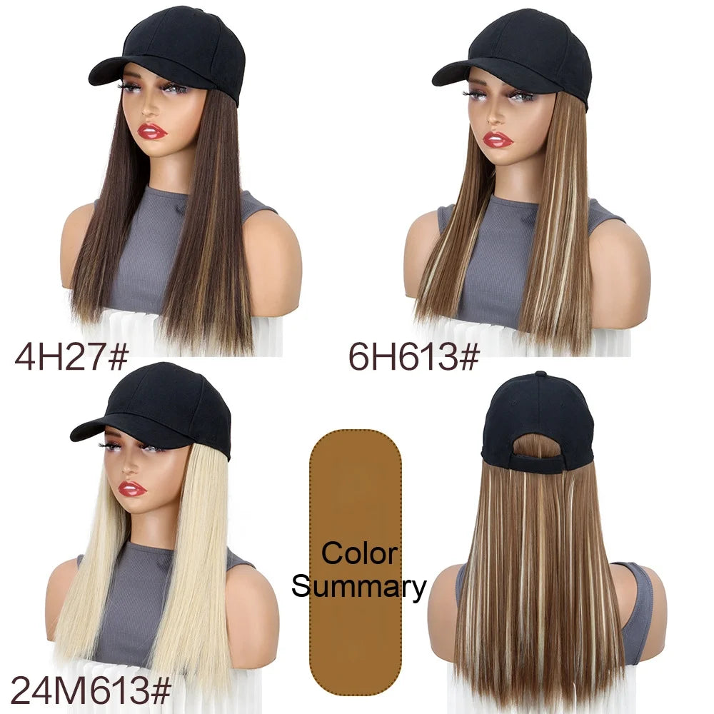 Women Natural Looking Hat Wigs Short Straight 18inch Bob Hair Wig With Baseball Hat Heat Resistant Hair With Adjustable Hat