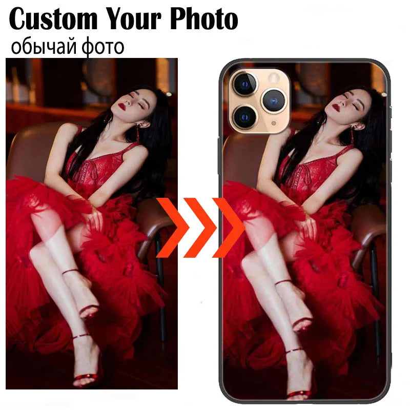 Custom Personalized Phone Cases For Apply iphone 11 Pro Max 6 6s Plus Clear Cover DIY Photo Picture Design Glass Silicone Fundas