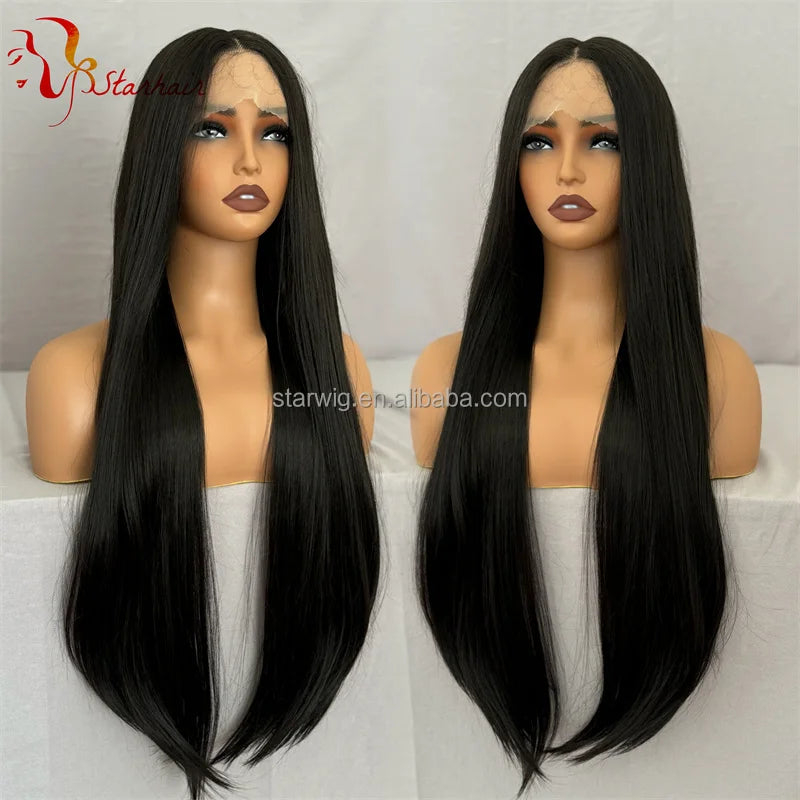 Hot Selling Pre Plucked Hairline 613# Kinky Straight Heat Resistant Glueless Synthetic Lacefront Wig for Black Womens Daily Use