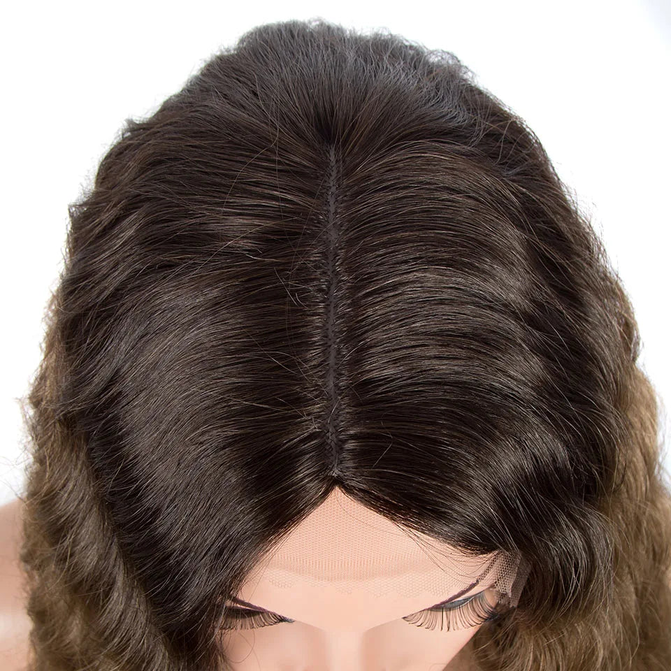 Synthetic Wigs Cosplay Loose Wave Hair Lace Front Wigs For Women Ombre Brown Water Wave 42 Inch Curly Hair Heat Resistant Wig