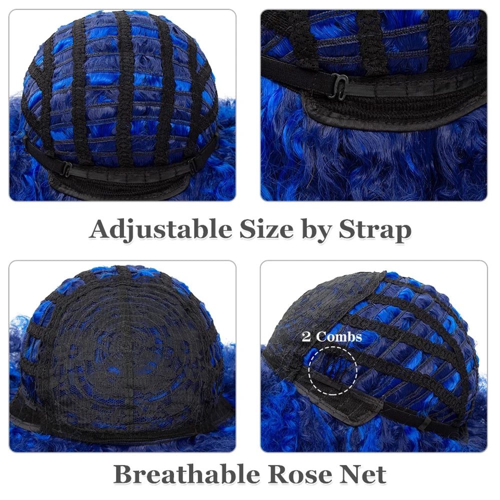 Short Hair Afro Kinky Curly Wigs With Bangs for Black Women African Synthetic Ombre Glueless Cosplay Natural Blonde Red Blue Wig