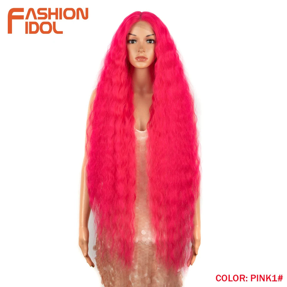 Synthetic Wigs Cosplay Loose Wave Hair Lace Front Wigs For Women Ombre Brown Water Wave 42 Inch Curly Hair Heat Resistant Wig