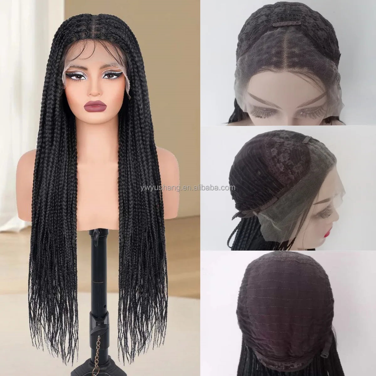 Long African Knotless Square Part Braids 13*4 Front Lace HD Dreadlocks Hair Wig Braiding High Temperature Synthetic Fiber Women