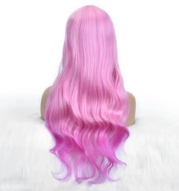 Wholesale Machine Made 28 Inch Long Natural Wave High Temperature Synthetic Hair Wigs 150% Density Unique Color Bangs Wig