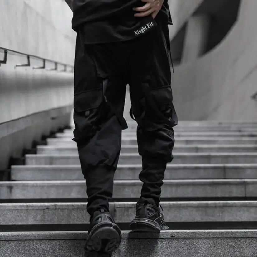 2021 Mens casual ribbons techwear cargo pants with many pockets man harajuku vintage punk harem pants hip hop trousers