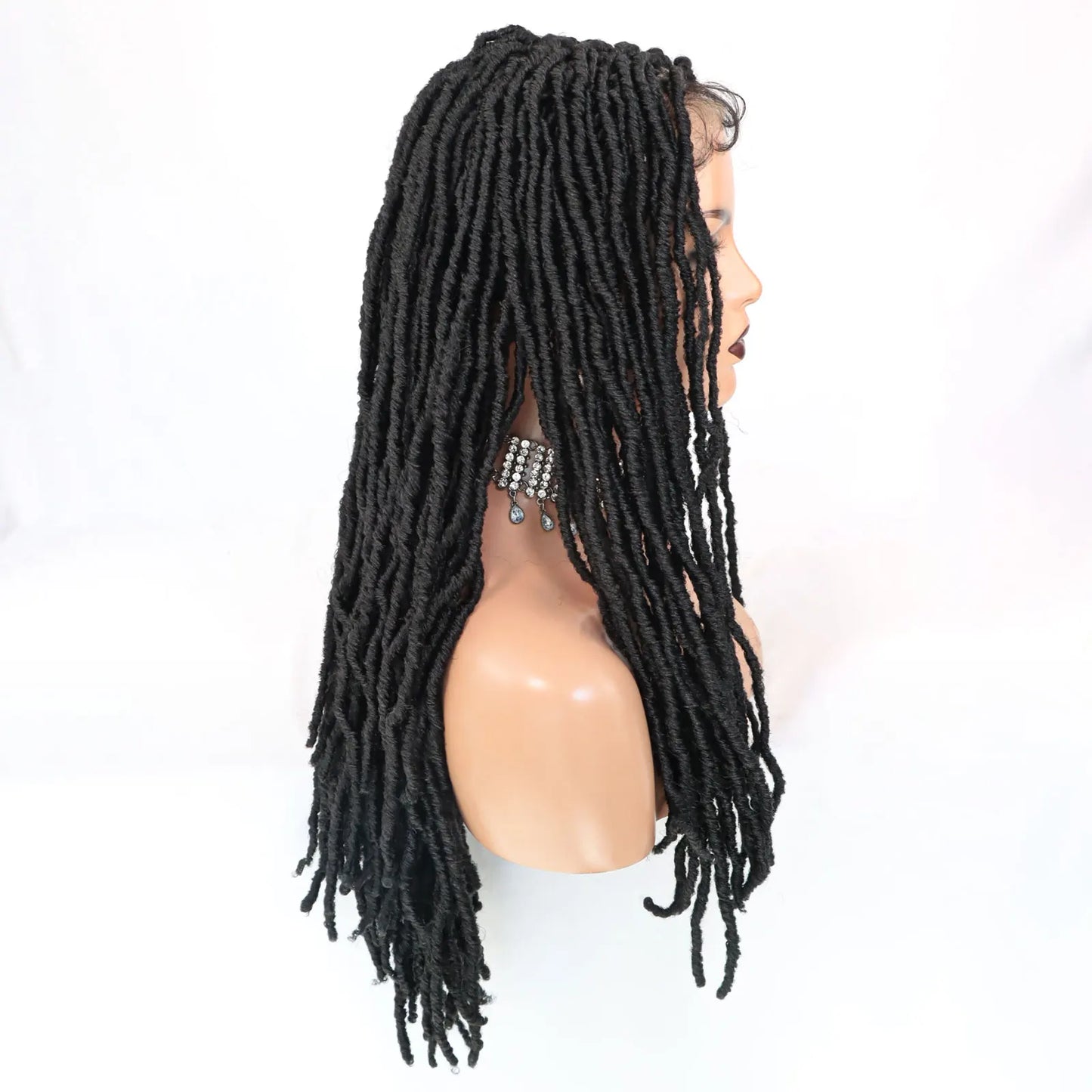 Braided Lace Front Wigs for Black Women 26inch Goddess Wavy Locs Crochet Braid Hair Soft Faux Locs Dreadlocks Synthetic Lace Wig