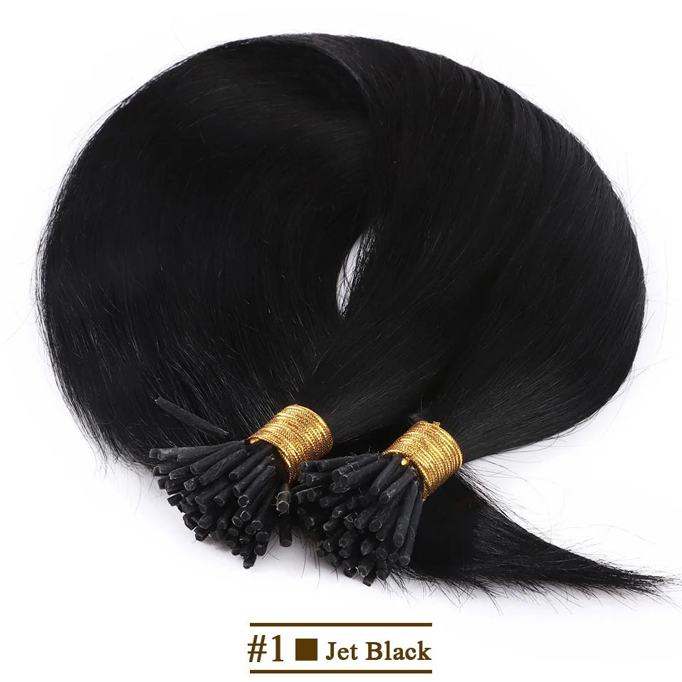 S-noilite 50pcs I Tip Microlink Hair Extensions 1g/s Straight Human Hair Fusion Keratin Micro Ring Stick Hair Pre-Bond Blonde