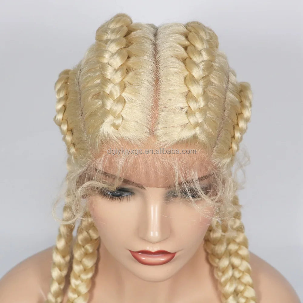 Hot Sale Synthetic Lace Wigs 32inch Long Box Braid Lace Wig Handmade Braided Synthetic Wigs for Women Hair Support Average Size