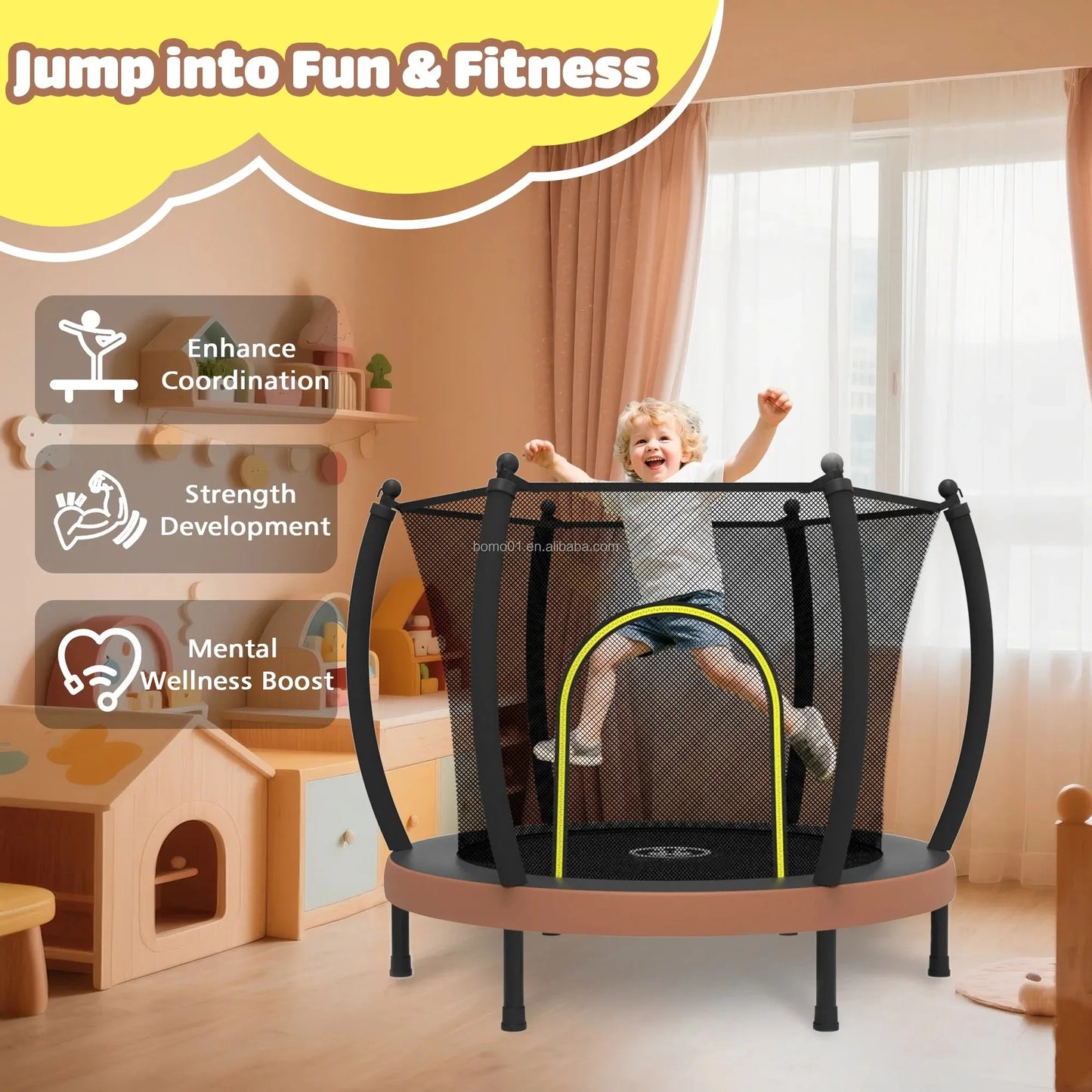 Zoshine Children Mini Trampoline 60inch Sports Fitness with Enclosure Net and Safety Pad Designed for Safe Fun Toys for Kids