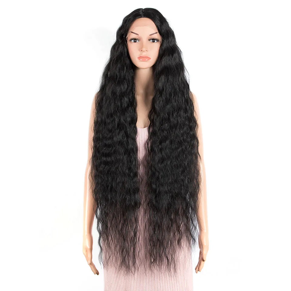Synthetic Wigs Cosplay Loose Wave Hair Lace Front Wigs For Women Ombre Brown Water Wave 42 Inch Curly Hair Heat Resistant Wig