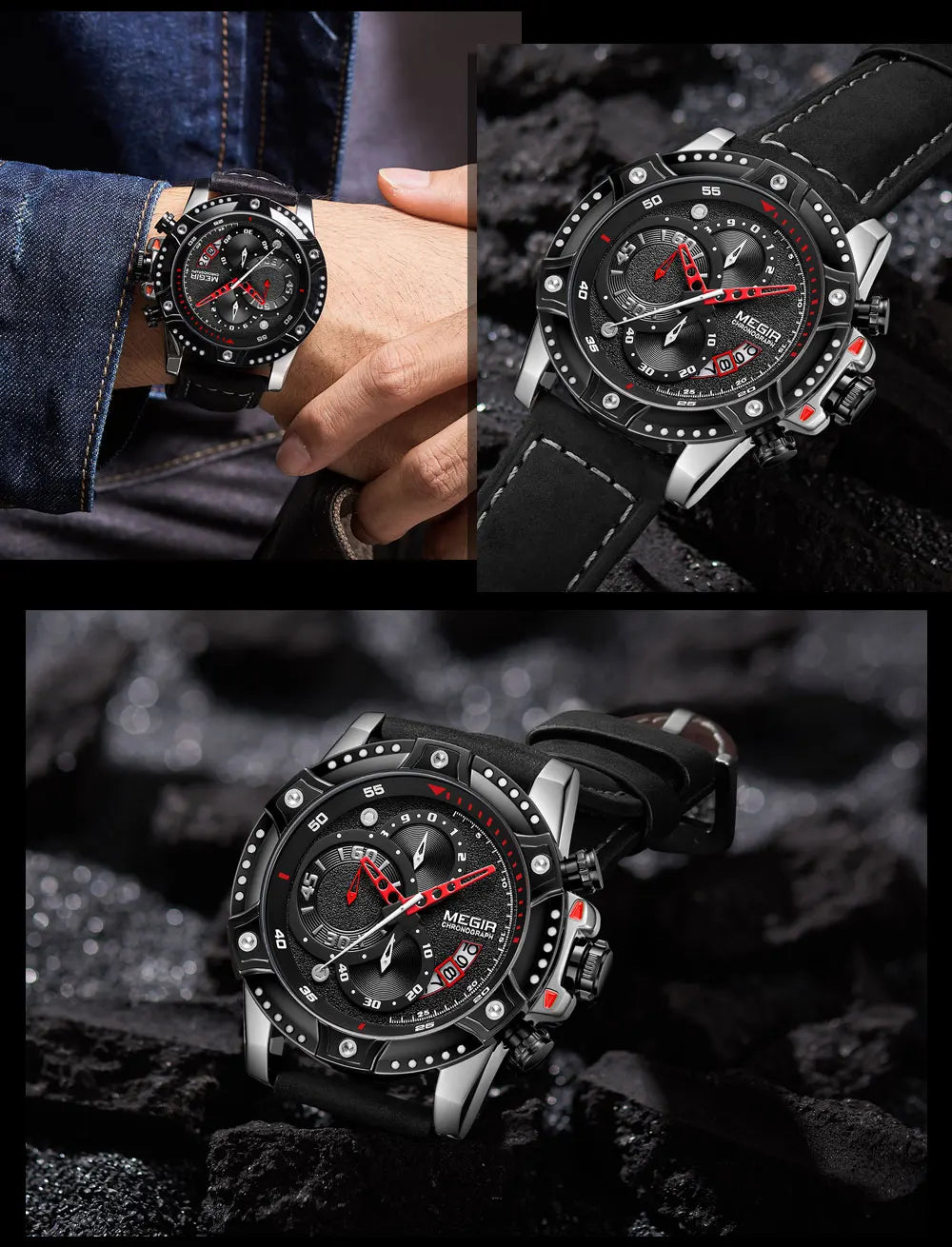 MEGIR Casual Watch Men Top Brand Luxury Chronograph Quartz Wristwatch Leather Strap Army Sport Watches Relogios Masculio 2130