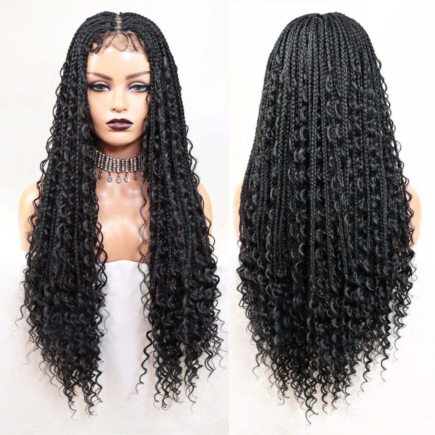 Braided Lace Front Wigs for Black Women 26inch Goddess Wavy Locs Crochet Braid Hair Soft Faux Locs Dreadlocks Synthetic Lace Wig