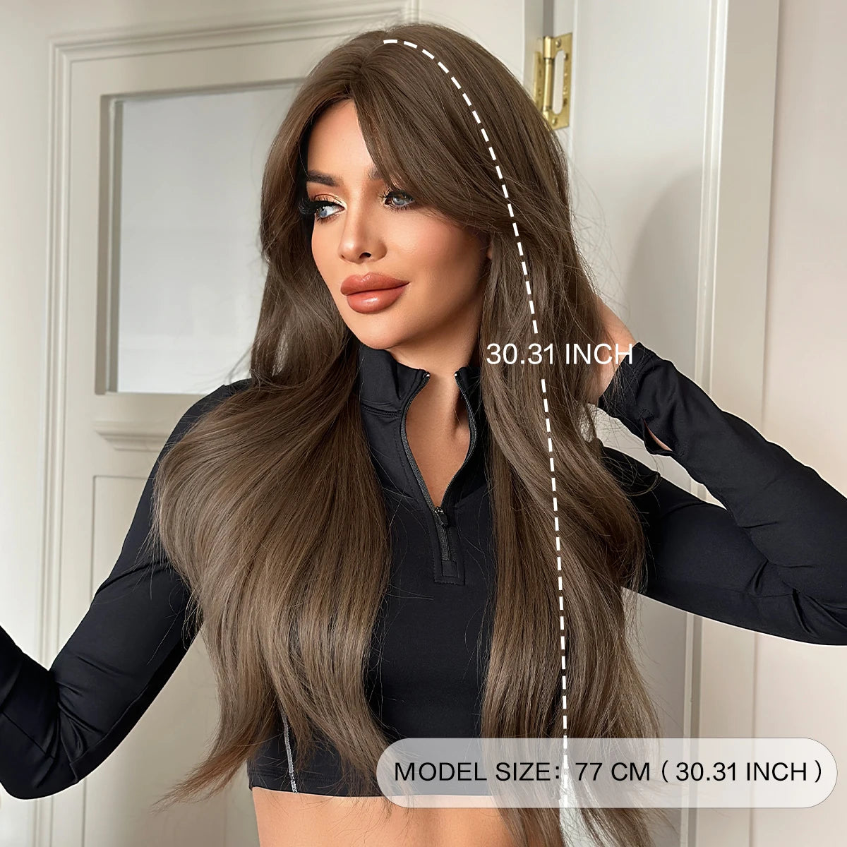 30 Inch Extra Long Brown Curly Middle Parted Synthetic Matte Hair Wig for Women Heat Resistant Temu Hot Sale