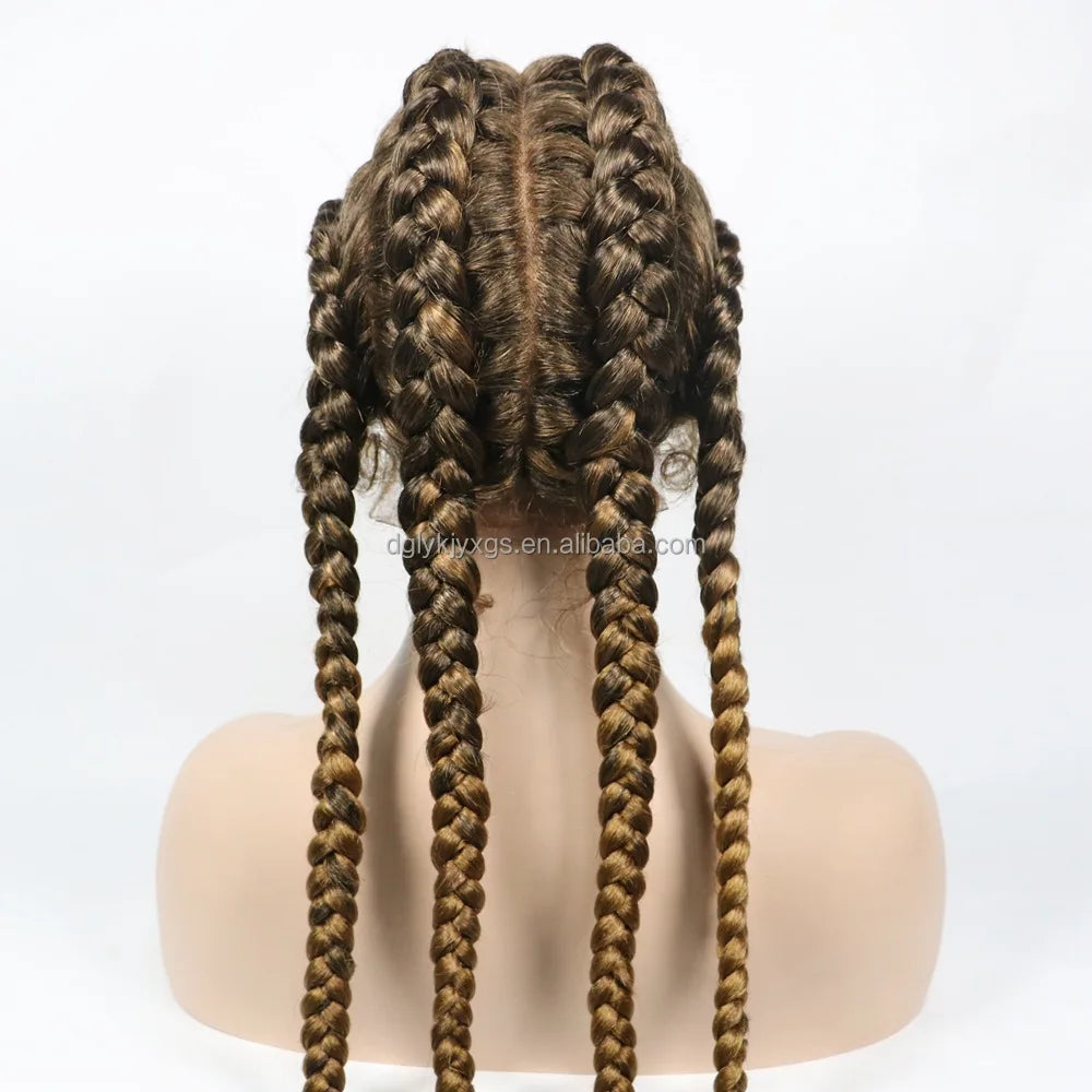 Hot Sale Synthetic Lace Wigs 32inch Long Box Braid Lace Wig Handmade Braided Synthetic Wigs for Women Hair Support Average Size
