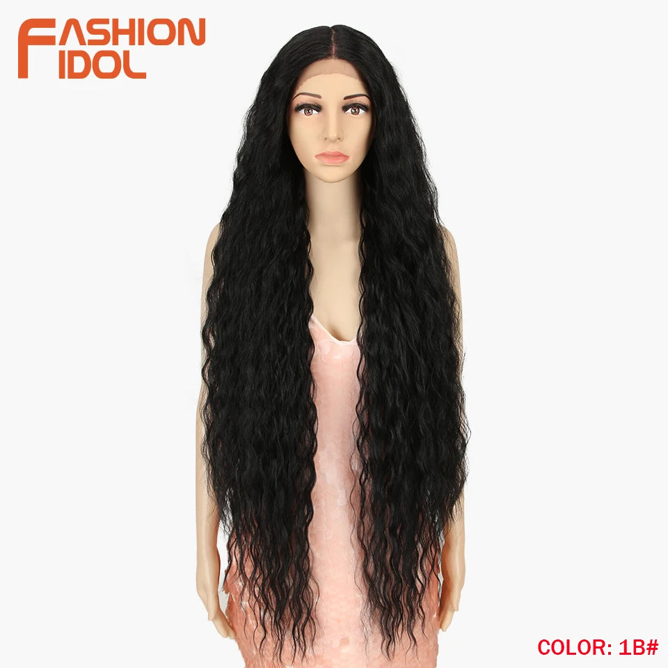 Synthetic Wigs Cosplay Loose Wave Hair Lace Front Wigs For Women Ombre Brown Water Wave 42 Inch Curly Hair Heat Resistant Wig