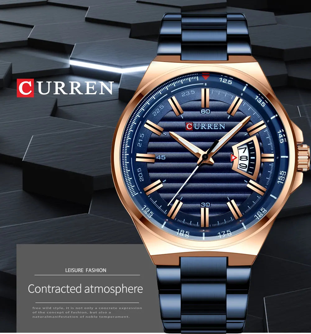 CURREN Man Brand Luxury Watch Stainless Steel Band Quartz Wristwatch Auto Date Clock Male with box