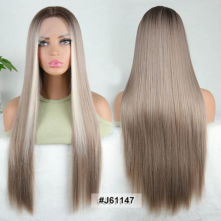 Julianna Lace Front Wig Highlight Ombre Colored Natural Hairline Heat Resistant Body Loose Deep Wave Synthetic Lace Frontal Wig