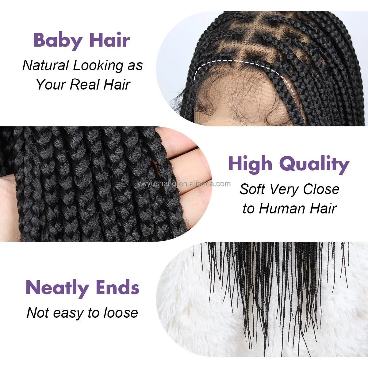 Long African Knotless Square Part Braids 13*4 Front Lace HD Dreadlocks Hair Wig Braiding High Temperature Synthetic Fiber Women