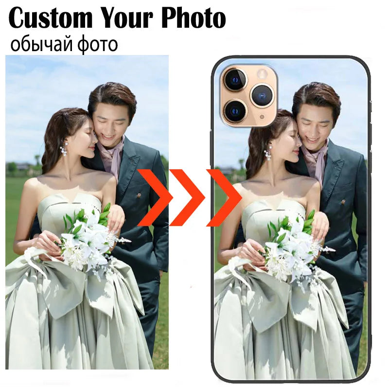 Custom Personalized Phone Cases For Apply iphone 11 Pro Max 6 6s Plus Clear Cover DIY Photo Picture Design Glass Silicone Fundas