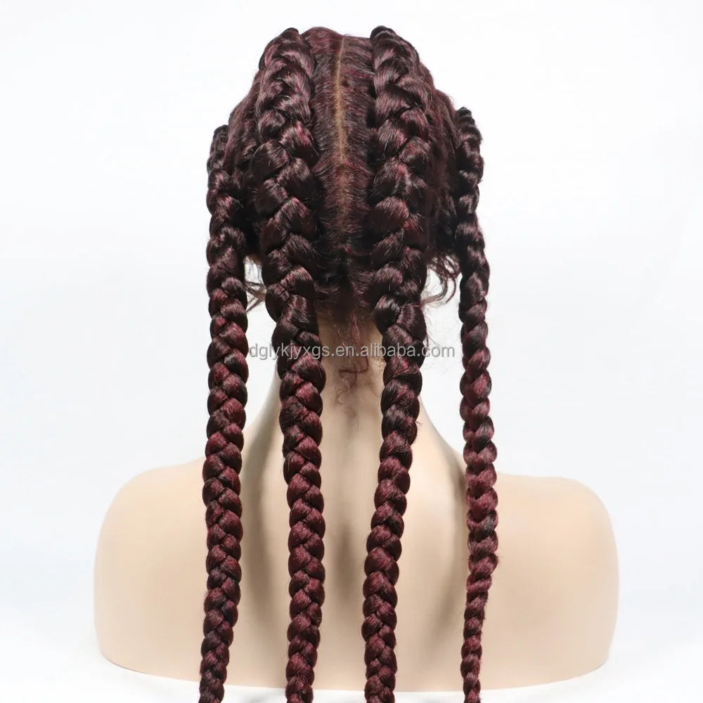 Hot Sale Synthetic Lace Wigs 32inch Long Box Braid Lace Wig Handmade Braided Synthetic Wigs for Women Hair Support Average Size