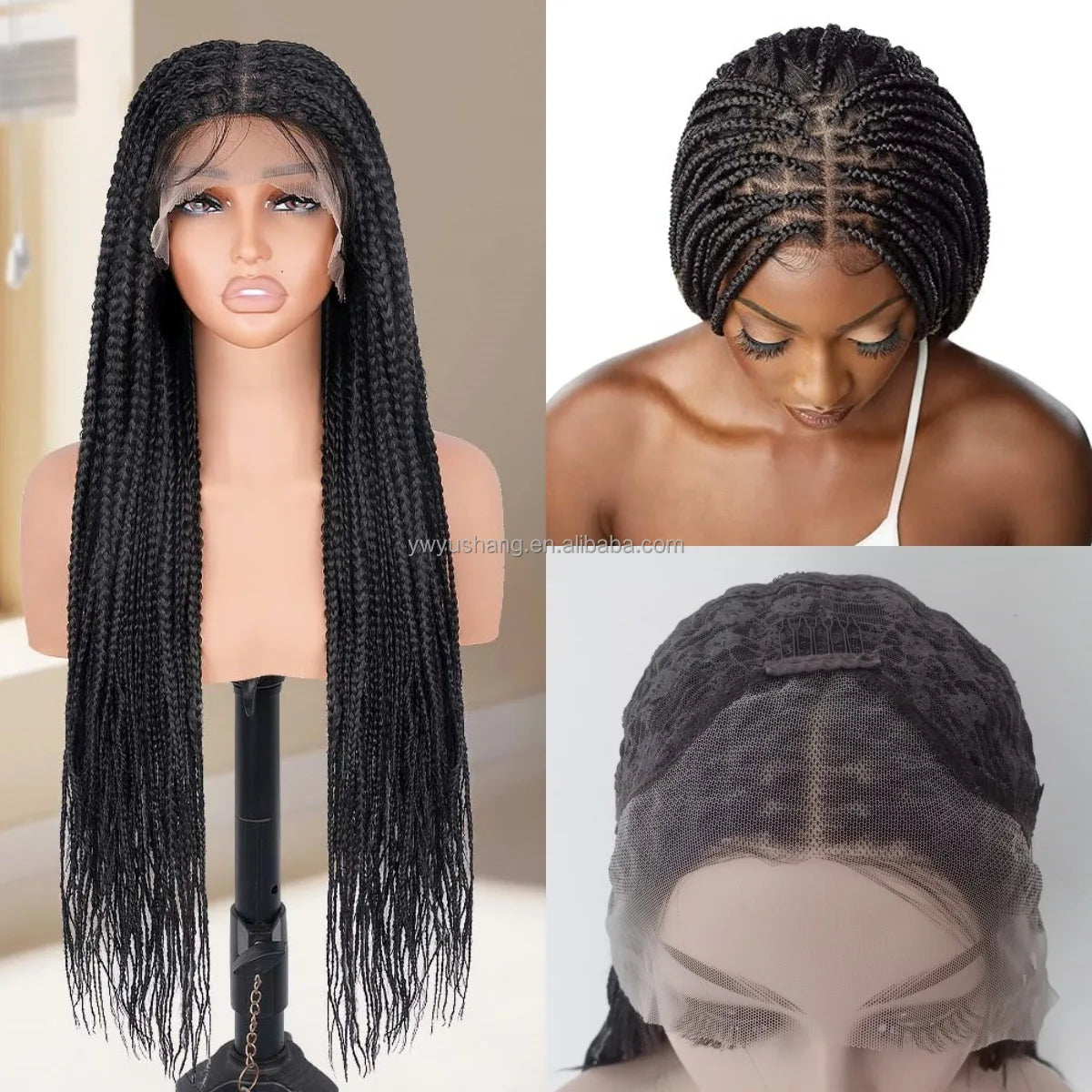 Long African Knotless Square Part Braids 13*4 Front Lace HD Dreadlocks Hair Wig Braiding High Temperature Synthetic Fiber Women