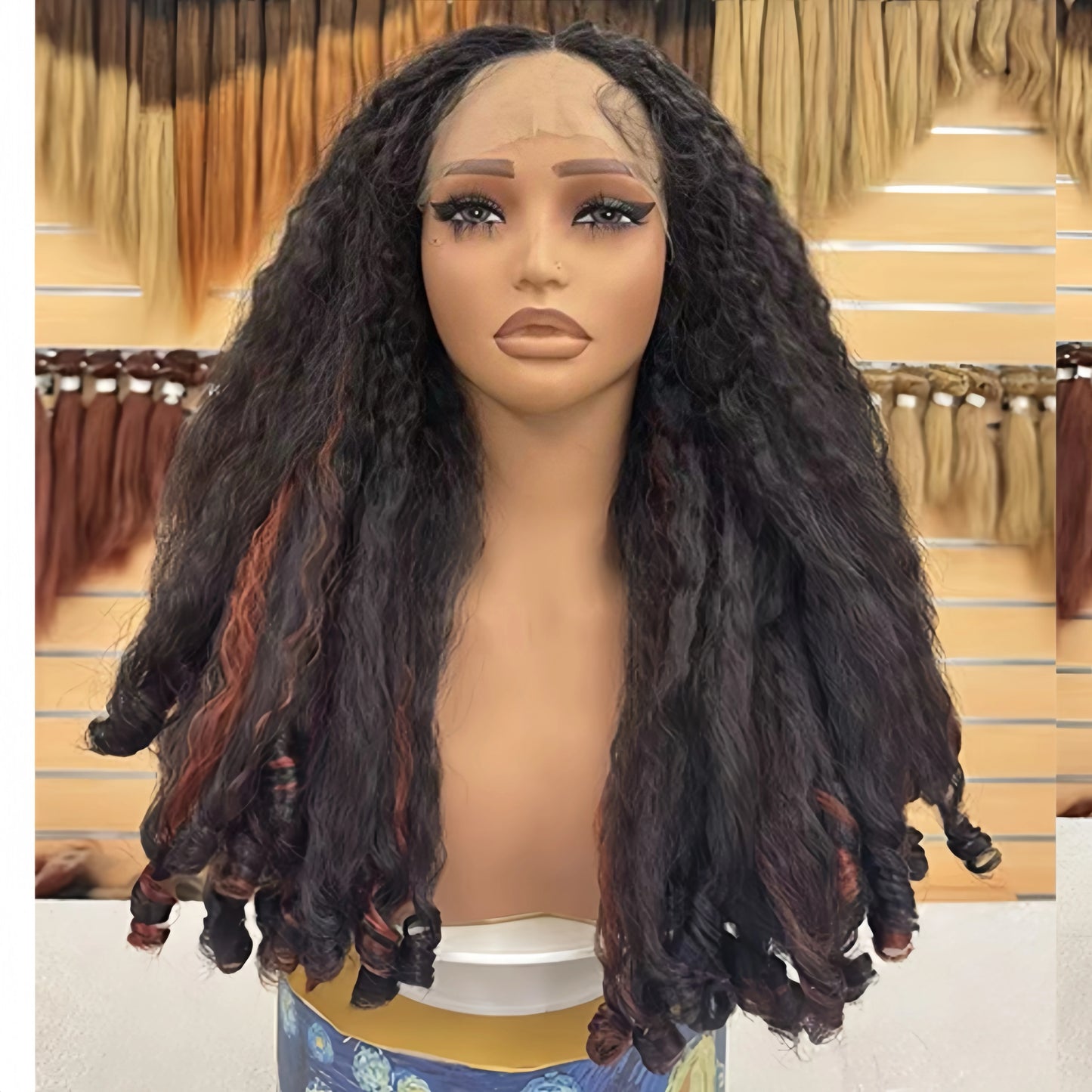 Hot Selling Pre Plucked Hairline 613# Kinky Straight Heat Resistant Glueless Synthetic Lacefront Wig for Black Womens Daily Use