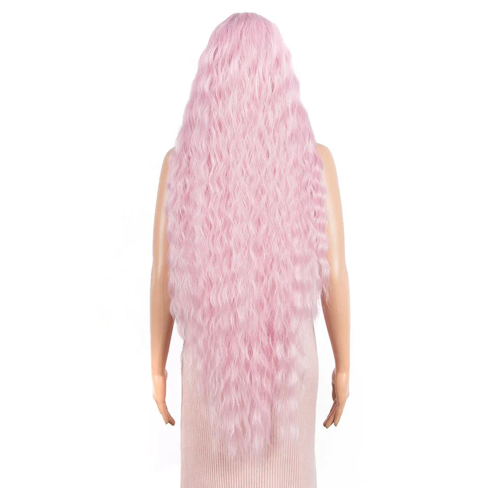 Synthetic Wigs Cosplay Loose Wave Hair Lace Front Wigs For Women Ombre Brown Water Wave 42 Inch Curly Hair Heat Resistant Wig