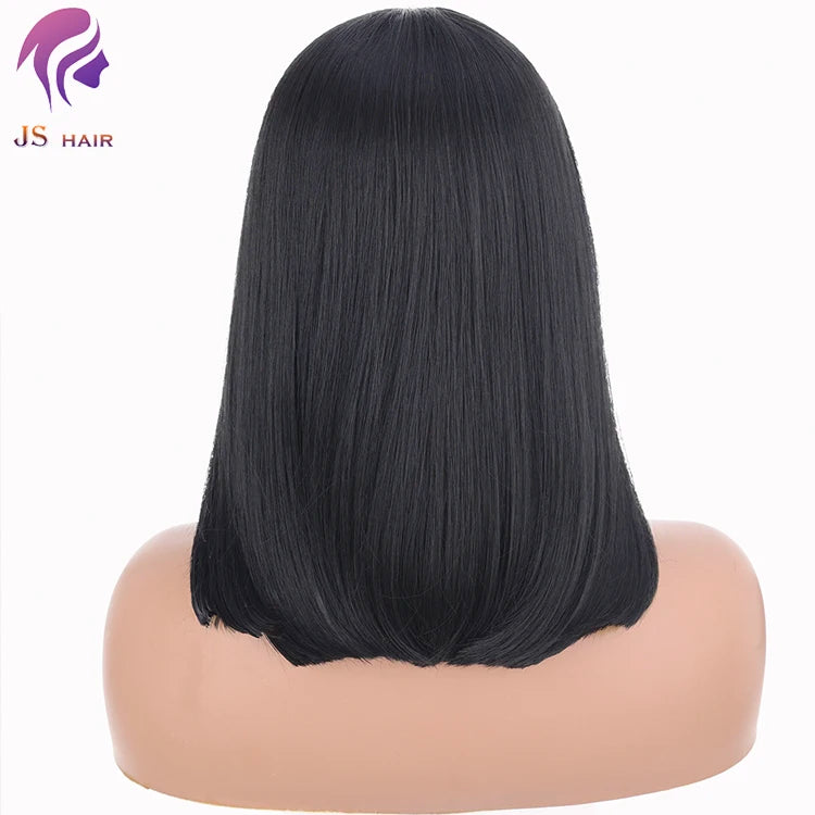 Wholesale Prices Custom logo Heat Resistant Synthetic Hair Frontal Short Wigs Silky Straight Wave bob Wigs for Black Women bob