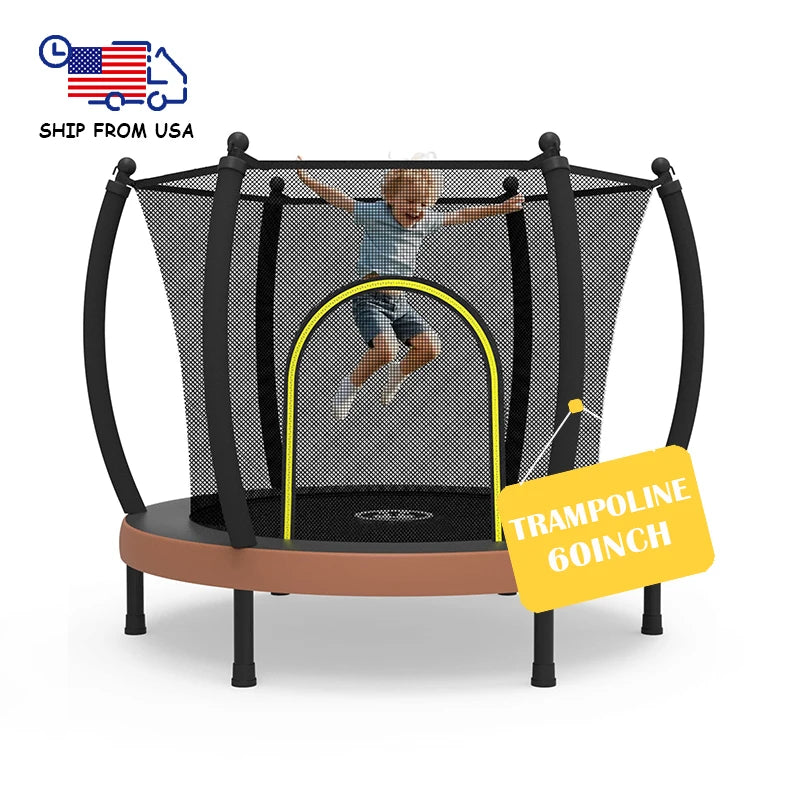 Zoshine Children Mini Trampoline 60inch Sports Fitness with Enclosure Net and Safety Pad Designed for Safe Fun Toys for Kids