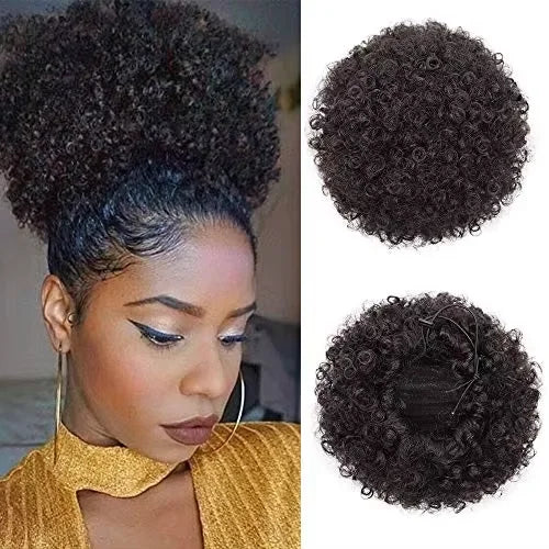 Fujia Synthetic Curly Hair Ponytail African American Short Afro Kinky Curly Wrap Drawstring Puff Ponytail Hair Extensions Wig
