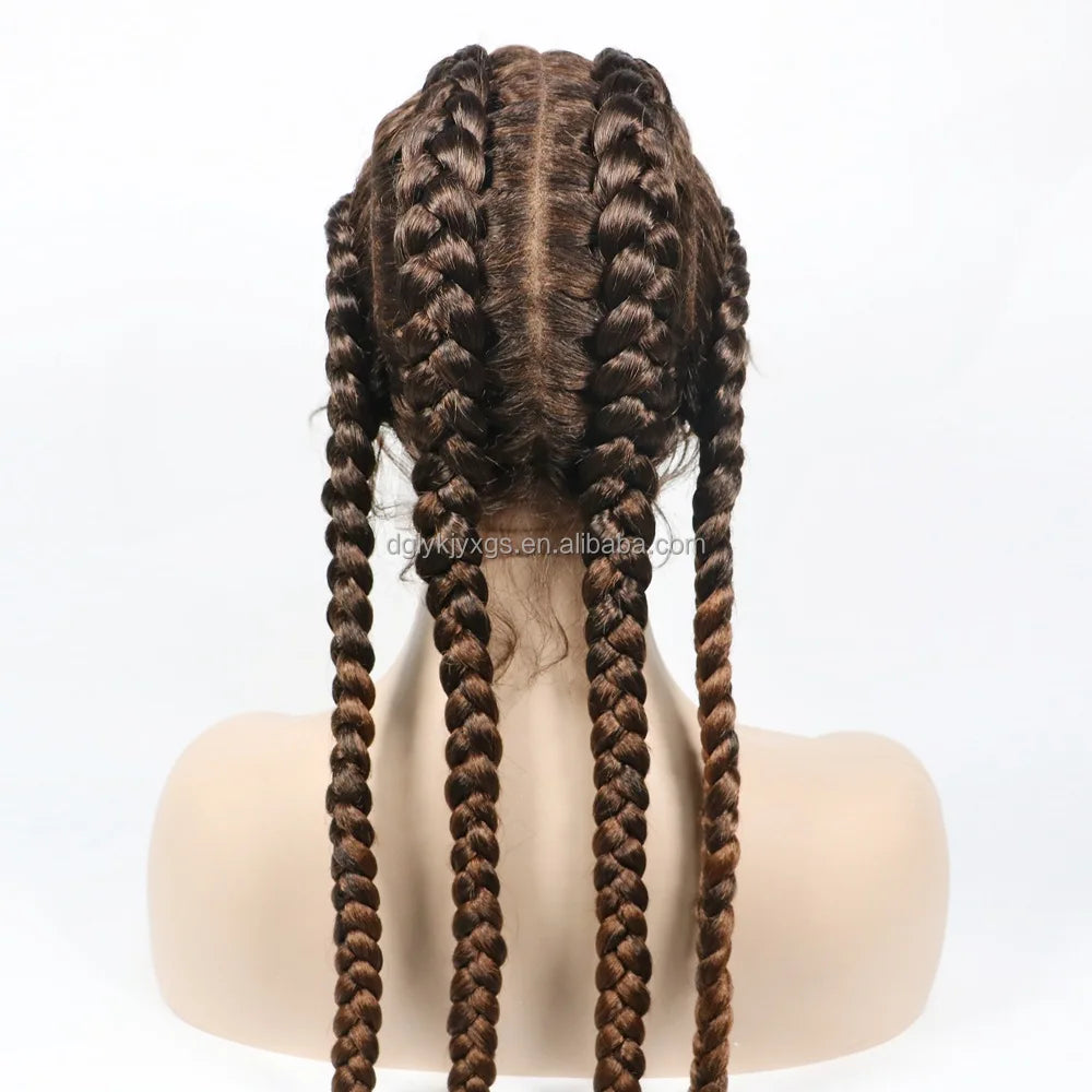 Hot Sale Synthetic Lace Wigs 32inch Long Box Braid Lace Wig Handmade Braided Synthetic Wigs for Women Hair Support Average Size