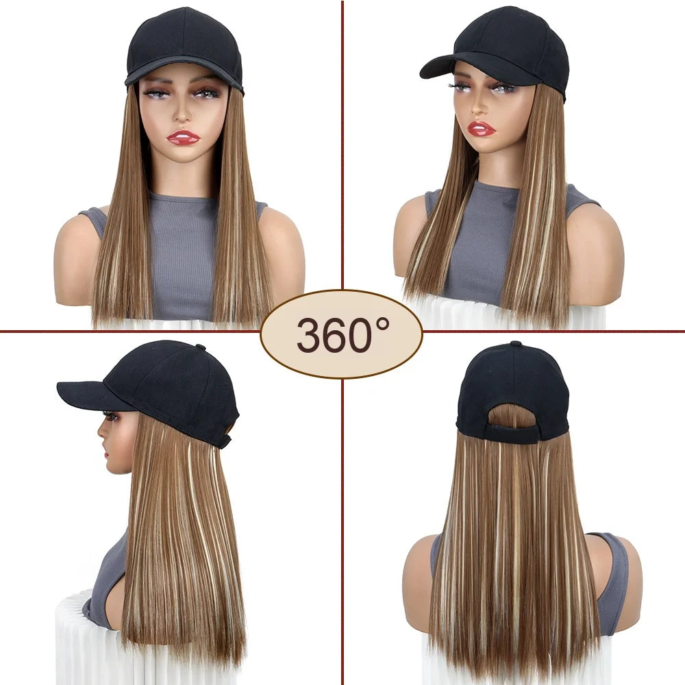 Women Natural Looking Hat Wigs Short Straight 18inch Bob Hair Wig With Baseball Hat Heat Resistant Hair With Adjustable Hat