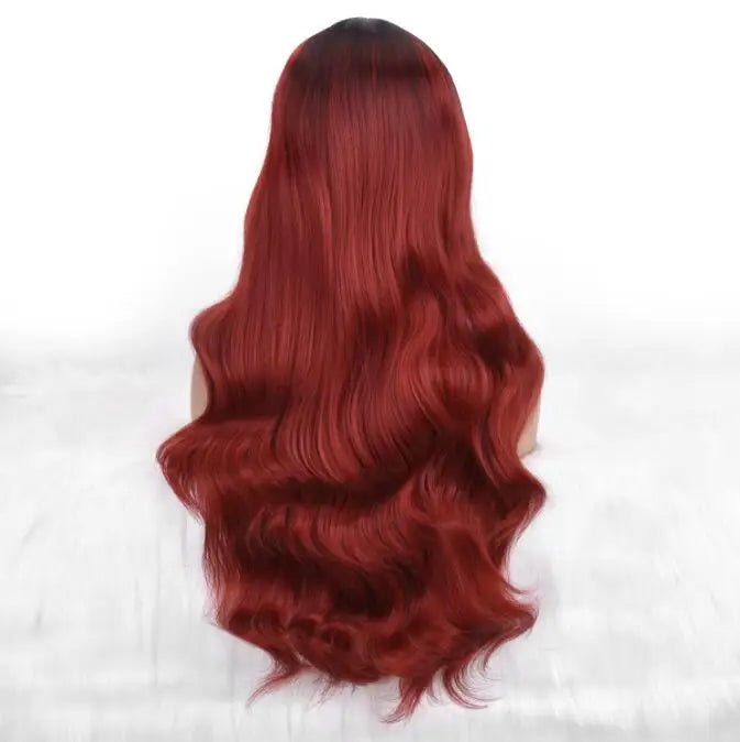 Wholesale Machine Made 28 Inch Long Natural Wave High Temperature Synthetic Hair Wigs 150% Density Unique Color Bangs Wig