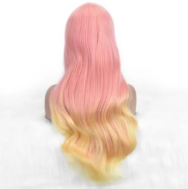 Wholesale Machine Made 28 Inch Long Natural Wave High Temperature Synthetic Hair Wigs 150% Density Unique Color Bangs Wig