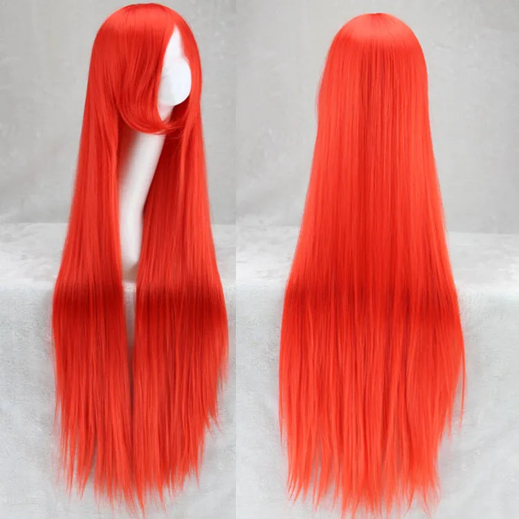 Long Straight Cosplay Wig Red Fan Wig 40inches 100 Cm Synthetic Hair Wigs