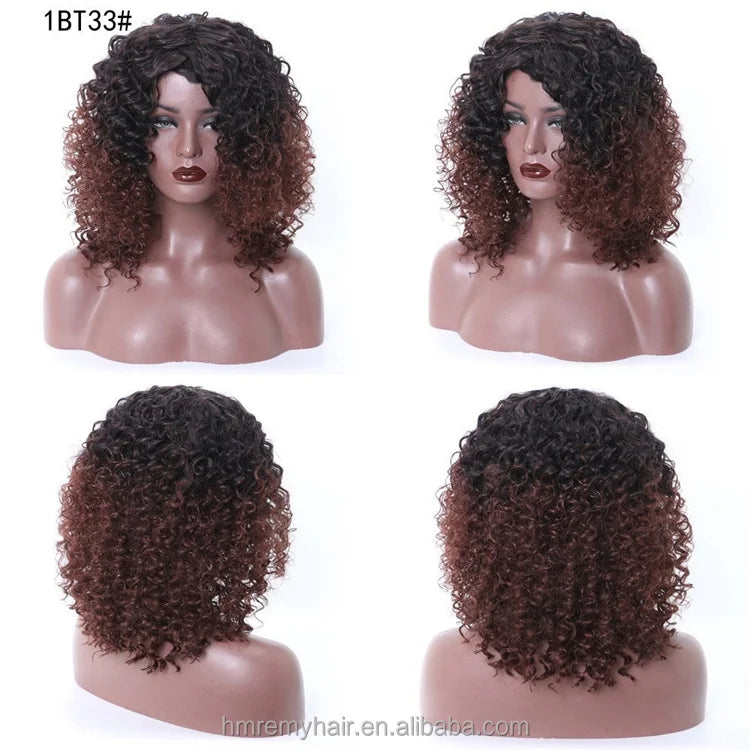 Fast Shipping in Stock Kinky Curly Wig for Black Synthetic 16inch 1B/33 Black Purple Ombre Short BOB Wig Fior Black Women