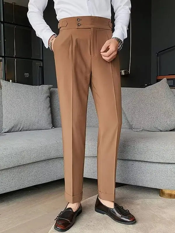 Napoli Men's Korean Version Slim-fit Autumn Retro High-waisted Business Solid Color Straight-leg Casual Men's Long Suit Pants